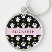 Hundepaws, weiße Paws, goldene Herzen, Ihr Name Schlüsselanhänger (Vorne)