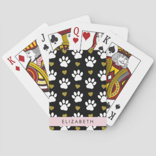 Hundepaws, weiße Paws, goldene Herzen, Ihr Name Spielkarten