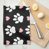 Hundepaws, weiße Paws, rosa Herzen, Ihr Name Geschirrtuch (Viertel Falte)