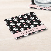 Hundepaws, weiße Paws, rosa Herzen, Ihr Name Rechteckiger Pappuntersetzer (angewinkelt)