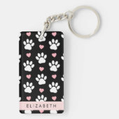 Hundepaws, weiße Paws, rosa Herzen, Ihr Name Schlüsselanhänger (Rückseite)