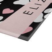 Hundepaws, weiße Paws, rosa Herzen, Ihr Name Schneidebrett (Ecke)