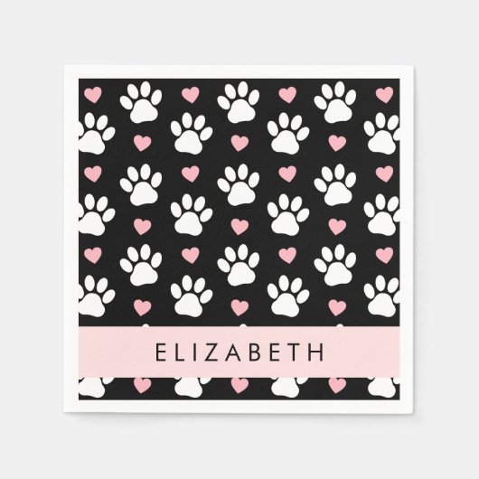 Hundepaws, weiße Paws, rosa Herzen, Ihr Name Serviette (Vorderseite)