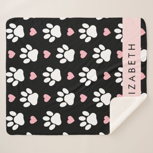 Hundepaws, weiße Paws, rosa Herzen, Ihr Name Sherpadecke (Vorderseite (Horizontal))