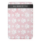 Hundepaws, weiße Paws, rosa Wasserfarben, Ihr Name Badematte (Vorderseite Vertikal)