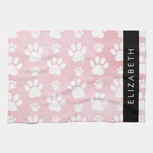 Hundepaws, weiße Paws, rosa Wasserfarben, Ihr Name Geschirrtuch