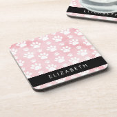 Hundepaws, weiße Paws, rosa Wasserfarben, Ihr Name Getränkeuntersetzer (Linke Seite)