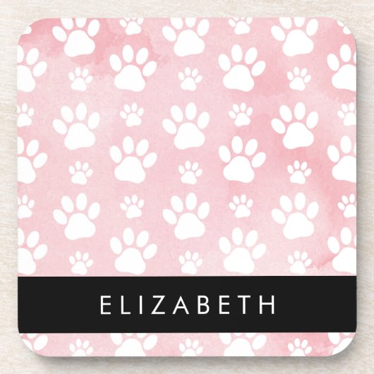 Hundepaws, weiße Paws, rosa Wasserfarben, Ihr Name Getränkeuntersetzer (Vorderseite)