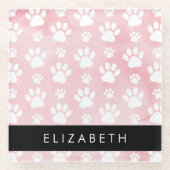 Hundepaws, weiße Paws, rosa Wasserfarben, Ihr Name Glasuntersetzer (Vorderseite)