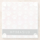 Hundepaws, weiße Paws, rosa Wasserfarben, Ihr Name Glasuntersetzer (Rückseite)