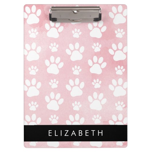 Hundepaws, weiße Paws, rosa Wasserfarben, Ihr Name Klemmbrett (Vorderseite)