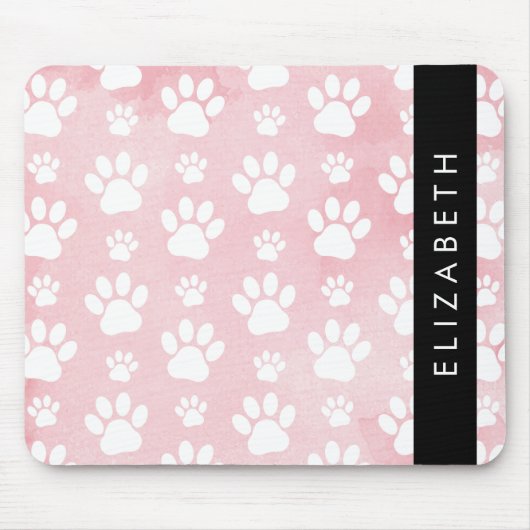 Hundepaws, weiße Paws, rosa Wasserfarben, Ihr Name Mousepad (Vorne)