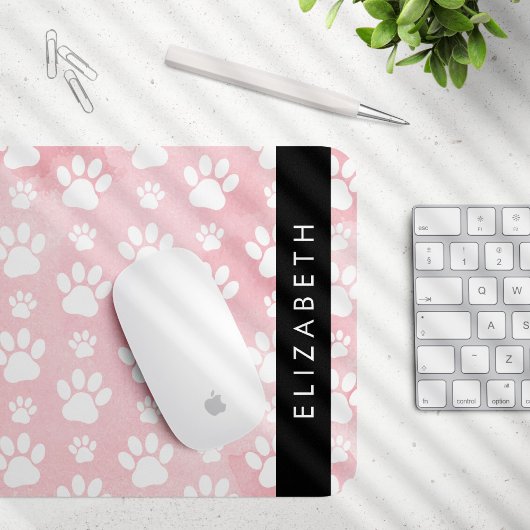 Hundepaws, weiße Paws, rosa Wasserfarben, Ihr Name Mousepad