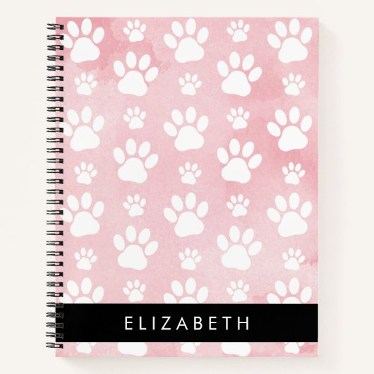 Hundepaws, weiße Paws, rosa Wasserfarben, Ihr Name Notizblock (Vorderseite)