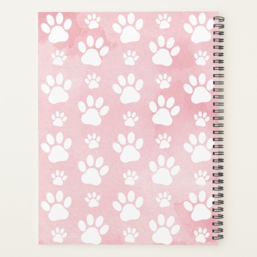 Hundepaws, weiße Paws, rosa Wasserfarben, Ihr Name Planer (Rückseite)