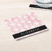 Hundepaws, weiße Paws, rosa Wasserfarben, Ihr Name Rechteckiger Pappuntersetzer (angewinkelt)