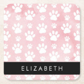 Hundepaws, weiße Paws, rosa Wasserfarben, Ihr Name Rechteckiger Pappuntersetzer (Vorderseite)