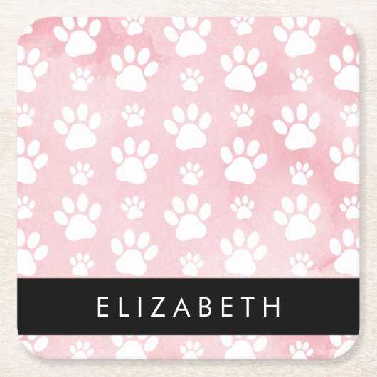 Hundepaws, weiße Paws, rosa Wasserfarben, Ihr Name Rechteckiger Pappuntersetzer (Vorderseite)