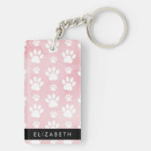 Hundepaws, weiße Paws, rosa Wasserfarben, Ihr Name Schlüsselanhänger (Rückseite)