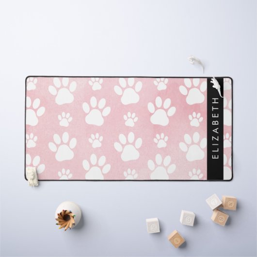 Hundepaws, weiße Paws, rosa Wasserfarben, Ihr Name Schreibtischunterlage (Kindertisch)