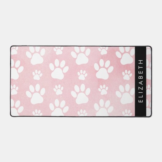 Hundepaws, weiße Paws, rosa Wasserfarben, Ihr Name Schreibtischunterlage (Vorderseite)