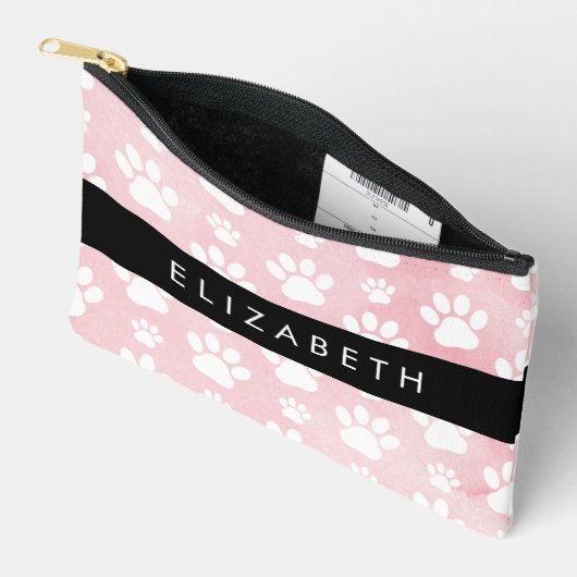 Hundepaws, weiße Paws, rosa Wasserfarben, Ihr Name Zubehörtasche (Offen)