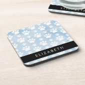 Hundepfähle, weiße Paws, blaue Wasserfarben, Ihr N Getränkeuntersetzer (Linke Seite)