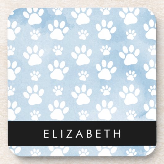 Hundepfähle, weiße Paws, blaue Wasserfarben, Ihr N Getränkeuntersetzer (Vorderseite)