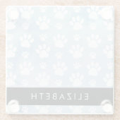 Hundepfähle, weiße Paws, blaue Wasserfarben, Ihr N Glasuntersetzer (Rückseite)