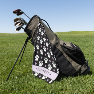 Hundepfähle, weiße Pfoten, Lilac-Herzen, Ihr Name Golfhandtuch