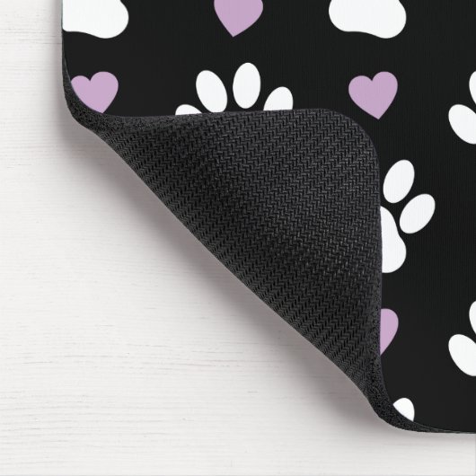 Hundepfähle, weiße Pfoten, Lilac-Herzen, Ihr Name Mousepad (Ecke)