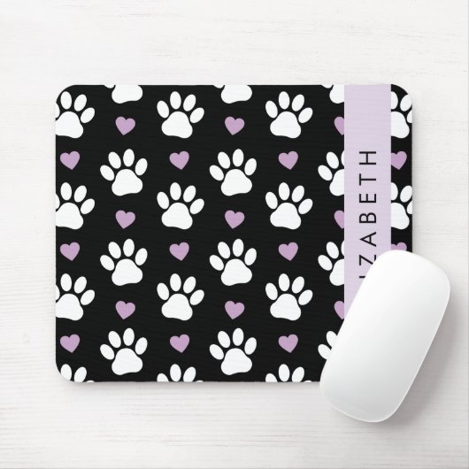 Hundepfähle, weiße Pfoten, Lilac-Herzen, Ihr Name Mousepad (Mit Mouse)