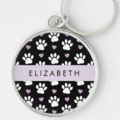 Hundepfähle, weiße Pfoten, Lilac-Herzen, Ihr Name Schlüsselanhänger (Vorne)