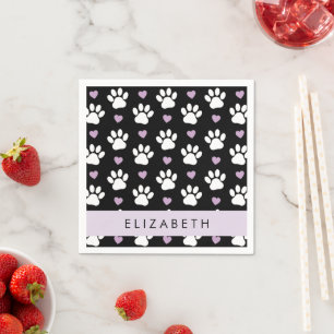 Hundepfähle, weiße Pfoten, Lilac-Herzen, Ihr Name Serviette