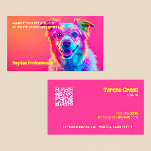Hundepflege Neon QR Visitenkarte