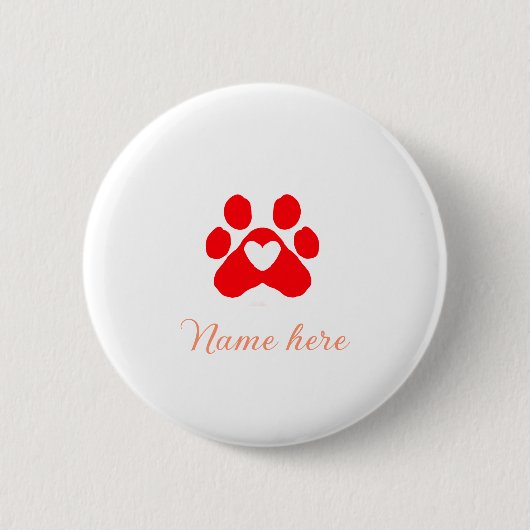 Hundepfote rotes Herz Haustier Name Text Tierpfote Button (Vorderseite)
