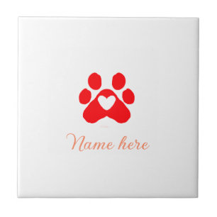 Hundepfote rotes Herz Haustier Name Text Tierpfote Fliese