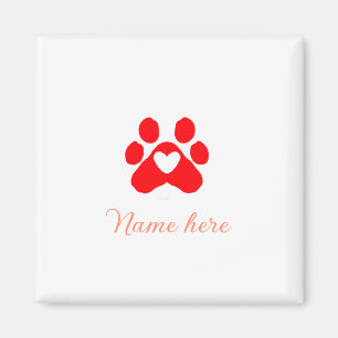 Hundepfote rotes Herz Haustier Name Text Tierpfote Magnet