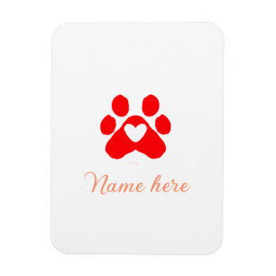 Hundepfote rotes Herz Haustier Name Text Tierpfote Magnet
