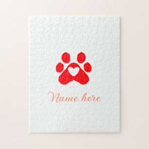 Hundepfote rotes Herz Haustier Name Text Tierpfote Puzzle