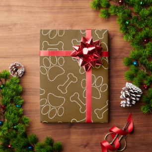 Hundepfote und Knochen Zeichnungsmuster Brauner Ku Geschenkpapier