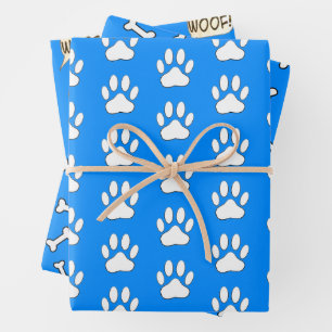 Hundepfoten Knochen Hundeliebhaber Weiß und Blau M Geschenkpapier Set