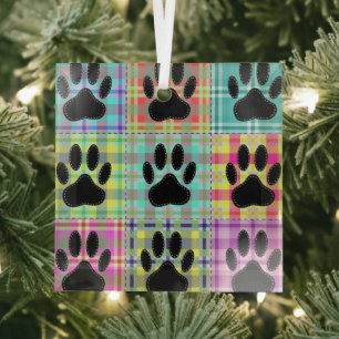 Hundepfoten-Muster-Quilt-Glas-Ornament Ornament Aus Glas