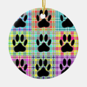 Hundepfoten-Muster-Quilt Keramik Ornament