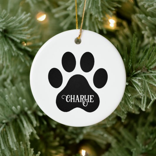 Hundepfoten-Name-Silhouette-Design Keramik Ornament (Baum)