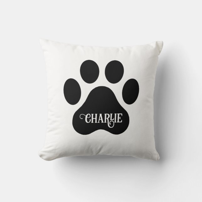 Hundepfoten-Name-Silhouette-Design Kissen (Vorderseite)