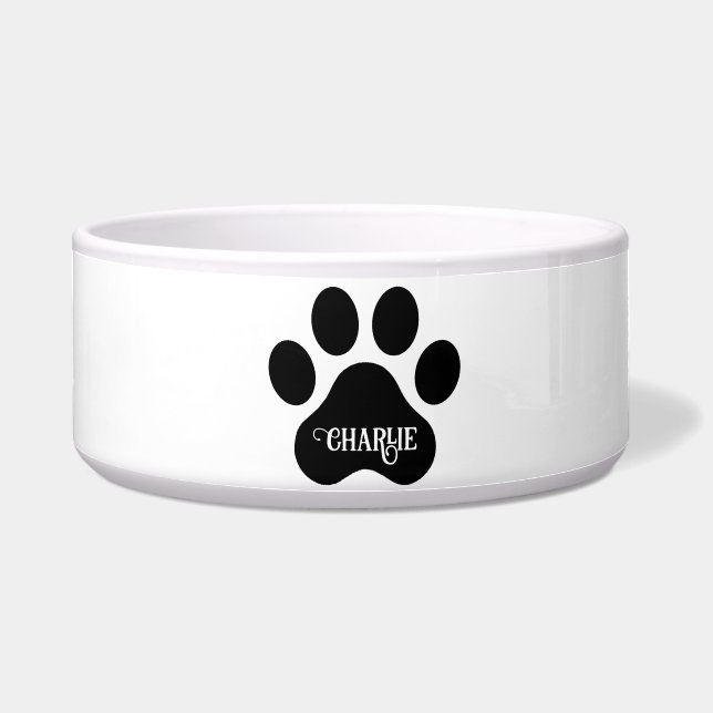Hundepfoten-Name-Silhouette-Design Napf (Vorderseite)