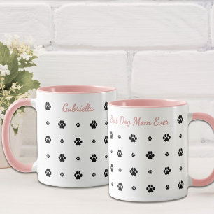Hundepfoten-Rosa-Tasse mit individuellem Namen Tasse