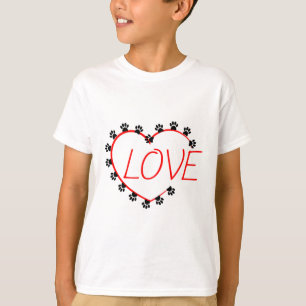 Hundepfoten rotes Herz Liebe T-Shirt