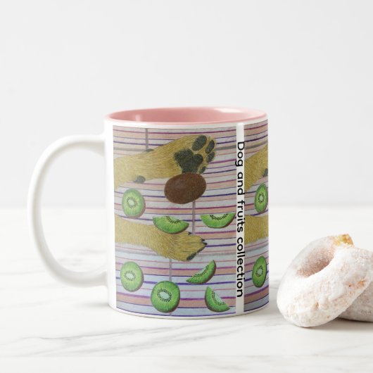 Hundepfoten und Kiwi Two-Tone Kaffeetasse (Mit Donut)
